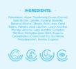 Ingredients list for Dermal Therapy Lip Balm Original on light blue background