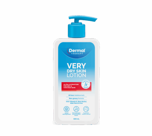 Front of lotion bottle with pump showing label